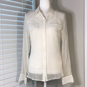 bebe Sheer White Blouse W/ Subtle Gold Detail